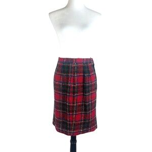 J McLaughlin‎ Red Plaid Skirt Wool Blend Retro Holiday Preppy Style Size 8